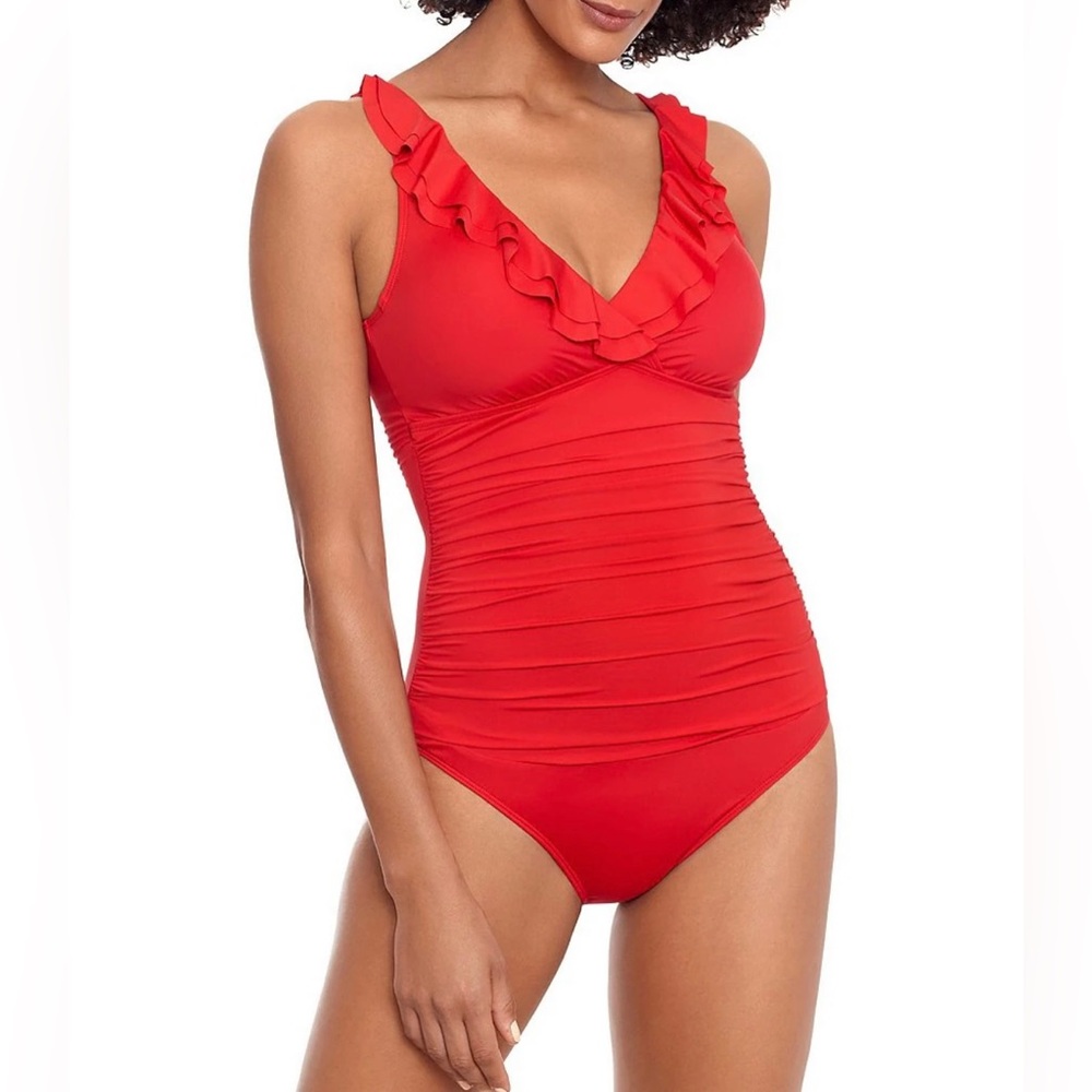 Lauren Ralph Lauren Underwire Ruffle Ruched Surplice V-Neck One Piece Swimsuit